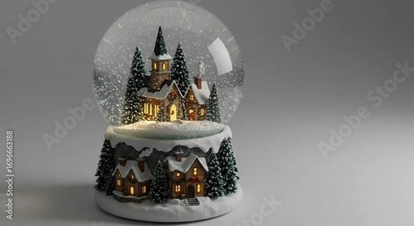 Obraz Esfera nieve navide�a iluminada escena invernal c�lida luz suave. AI Generated