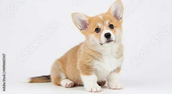 Obraz Cachorro adorable pose tierna luz suave fondo blanco. AI Generated