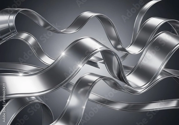 Fototapeta Fluid metallic ribbons abstract background with dynamic motion effects