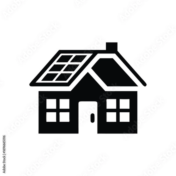 Obraz Sustainable House with Solar Panels Icon