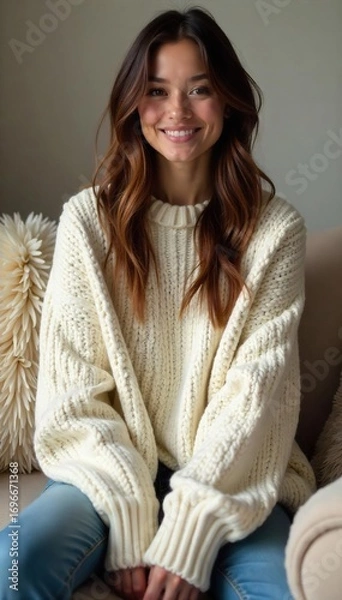 Fototapeta Luxurious Oversized Knit Blanket Sweater Perfect for Cozy Evenings In or Relaxed Outdoor Wear.  Available in a Range of Colors and Sizes for Ultimate Comfort and Style.