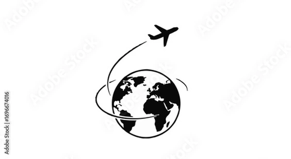Fototapeta Airplane circling the globe, symbolizing global travel and adventure