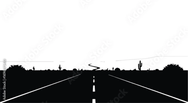 Fototapeta Vast desert highway stretching towards a distant horizon under a bright sky.