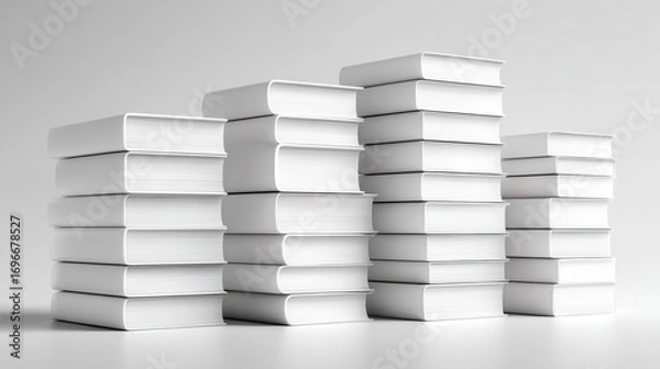 Fototapeta Vertical book stacks on white background