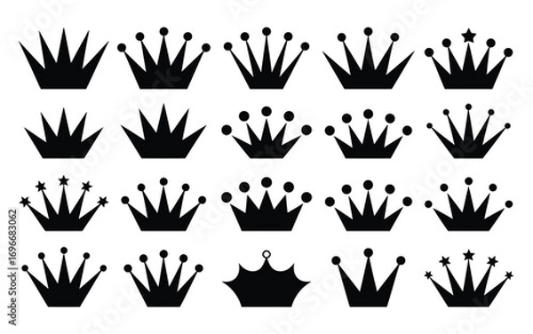 Fototapeta Vector art of collection of black crown icons, showcasing a variety of royal symbols with different styles, perfect for design projects and creative endeavors