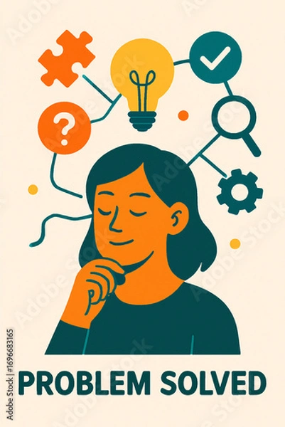 Fototapeta Problem Solved Concept with Creative Thinking, A Woman Finding Solution and Ideas, Innovation and Decision Making Process