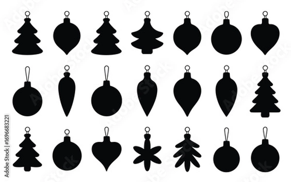 Fototapeta Vector art of collection of twentyone different christmas ornaments, each with a unique design, these ornaments are perfect for adding a festive touch to your designs