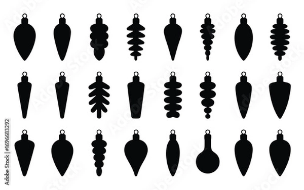 Fototapeta Vector art of set of twentyone different christmas tree ornaments collection of black silhouette christmas decorations vector illustration of holiday baubles