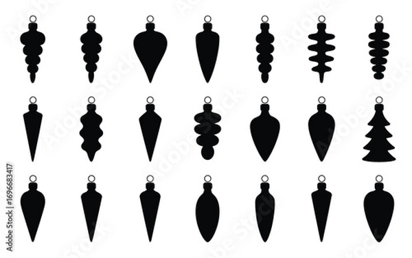 Fototapeta Vector art of set of black silhouette christmas ornament icons vector illustration of holiday concept, xmas, new year, winter, decoration in simple style