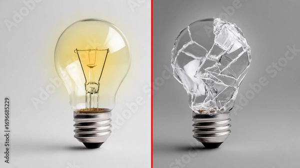 Fototapeta light bulb and break bulb left comparison