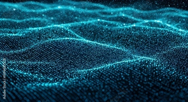 Fototapeta Minimal data stream visualization with glowing binary code flowing in perspective futuristic background