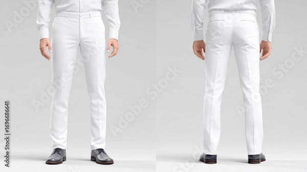 Fototapeta White formal pant for men front and back on white background