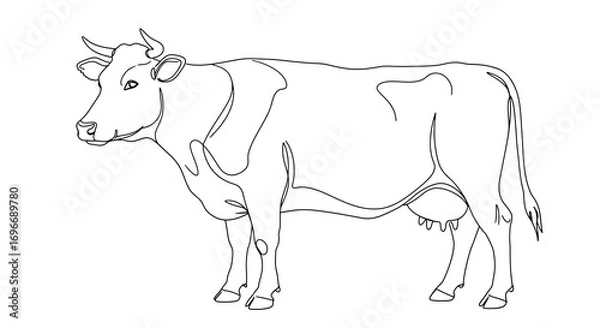 Obraz Line Art Cow Illustration Black and White Farm Animal Graphic isolated on transparent background