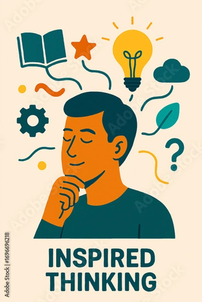 Fototapeta Inspired Thinking Process and Brainstorming, A Man with Ideas and Inspiration, Creativity and Problem Solving Concept
