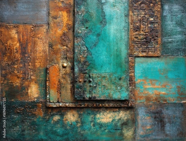 Obraz Abstract Teal Copper Rust Metallic Panel Texture Background