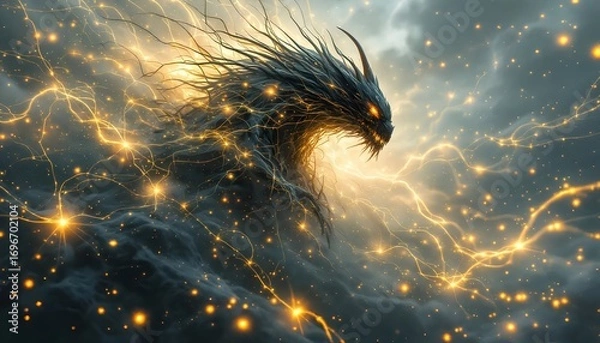 Fototapeta Surreal Storm Beast An AI Generated Fantasy Creature with Energetic Lightning