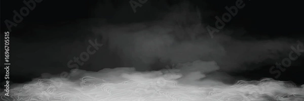Fototapeta Water surface with magic neon glow from inside and smoke on top. Mystery dark background with spooky white light from underwater and fog. Realistic 3d night vector illustration with flare and steam.