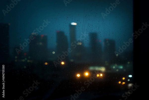 Fototapeta Urban Cityscape Reflected in Raindrops 