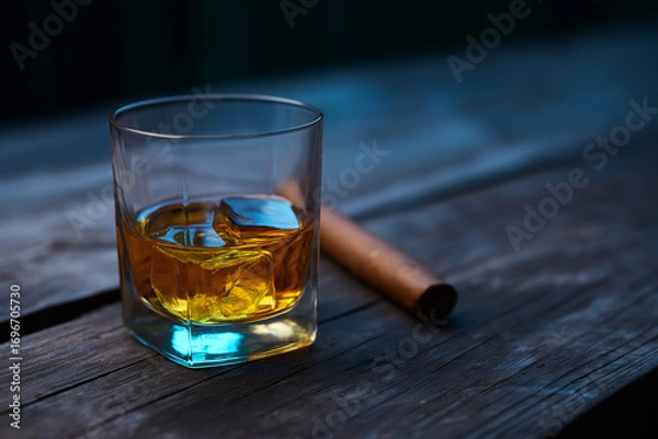 Fototapeta Luxury Drink and Cigar in Evening Setting