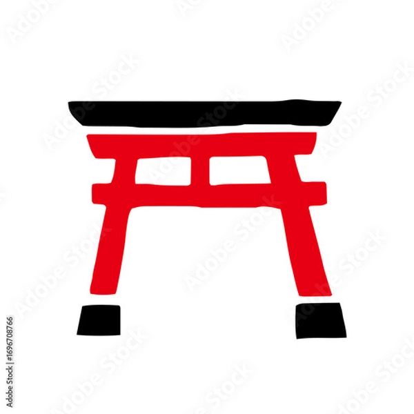 Obraz レトロな手描きの鳥居の和風イラスト素材｜鳥居,神社,初詣,年賀状