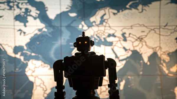 Fototapeta Robot silhouette, artificial intelligence, economic impact, global risk, and technology because ai is changing world, creating both opportunity and uncertainty for society
