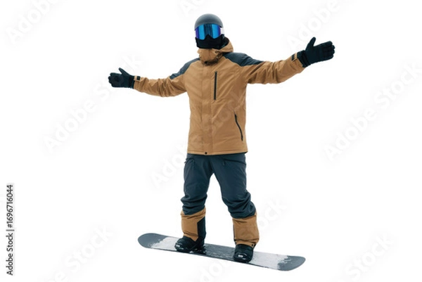 Fototapeta A high quality photograph of a single masked snowboarder isolated on a transparant or white background