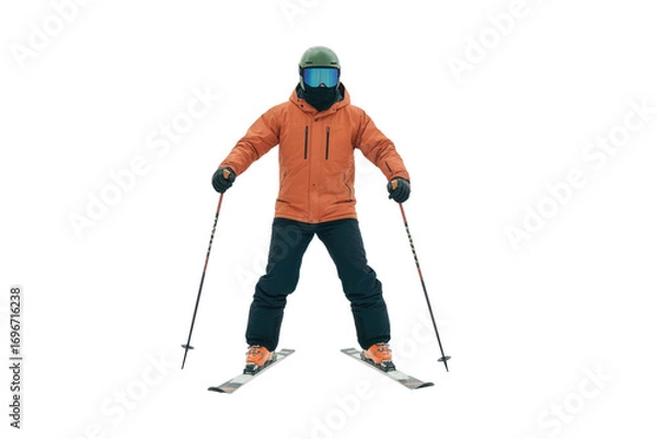 Fototapeta A high quality photograph of a single masked skier isolated on a transparant or white background