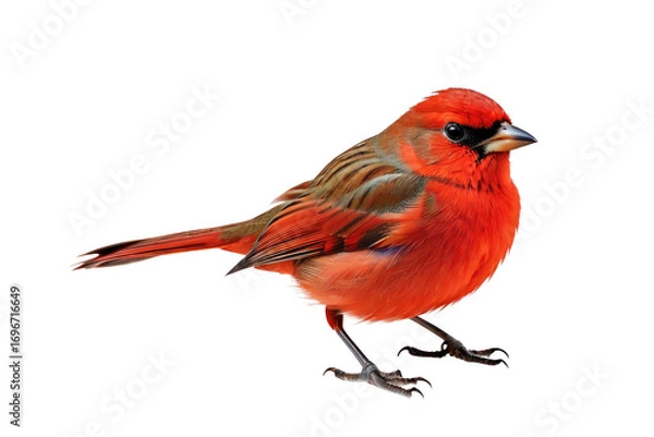 Fototapeta A high quality photograph of a single red bird isolated on a transparant or white background