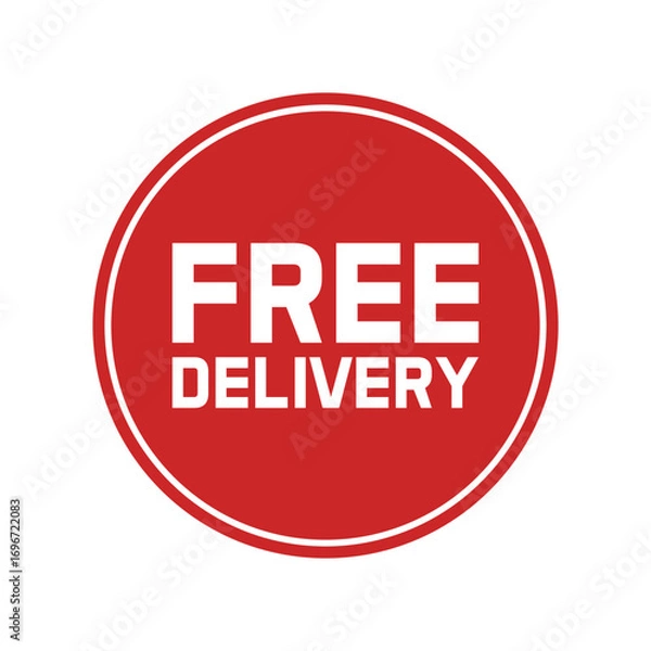 Fototapeta Free Delivery Badge Vector Icon, Red Label Sticker Design for Shipping and Online Shopping