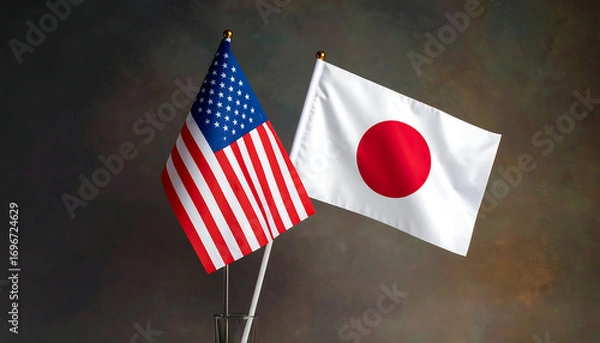 Obraz 日本とアメリカの国旗が共に掲げられた国際関係の象徴表現