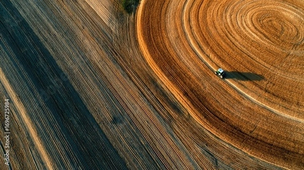 Fototapeta Aerial tractor on contour field showing precision farming soil health rotation sustainability use