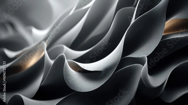 Fototapeta An abstract 3D rendering featuring dynamic, undulating organic forms with a sleek, metallic texture, warm copper accents, and striking interplay of light and shadow, ideal for luxury and innovation