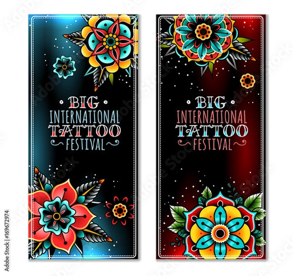 Obraz Old school tattoo flowers