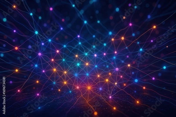 Fototapeta Abstract neural network with glowing nodes and connections for technology concepts