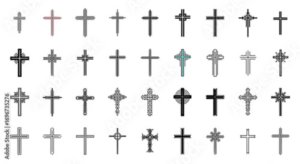 Fototapeta Collection of distinct christian cross symbols religious icons and sacred designs for spiritual expression