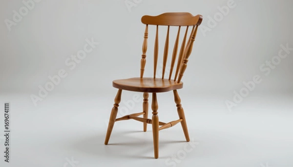 Fototapeta Wooden chair with spindle backrest and turned legs, classic furniture items for household use in dining or kitchen spaces