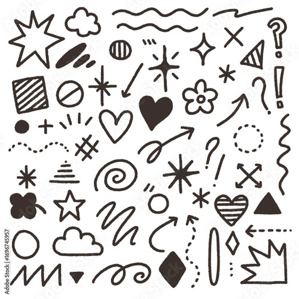 Obraz Hand drawn doodle symbols and sketch elements with rough outline vector set