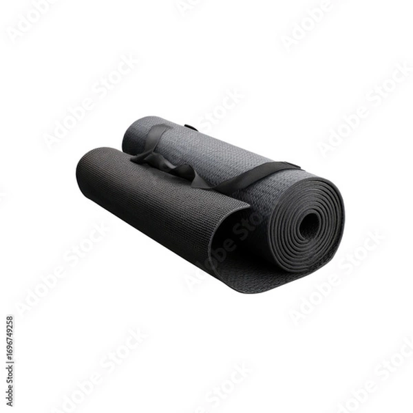 Fototapeta Rolled-Up Yoga Mat with Carry Strap - Dark Grey and Black Exercise Mat