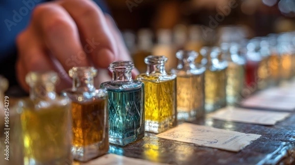 Obraz Perfumer choosing fragrance notes for new perfume creation