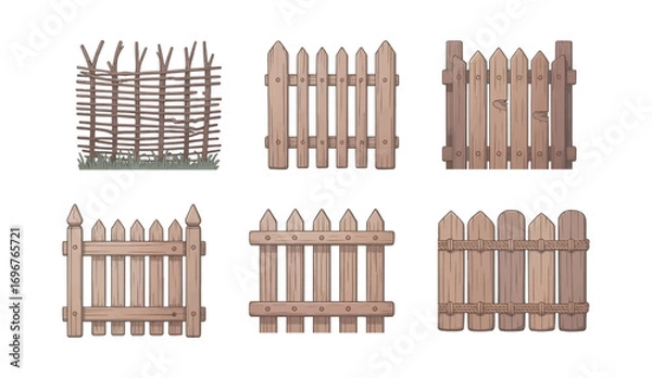Fototapeta wooden fence isolated on white, vector 