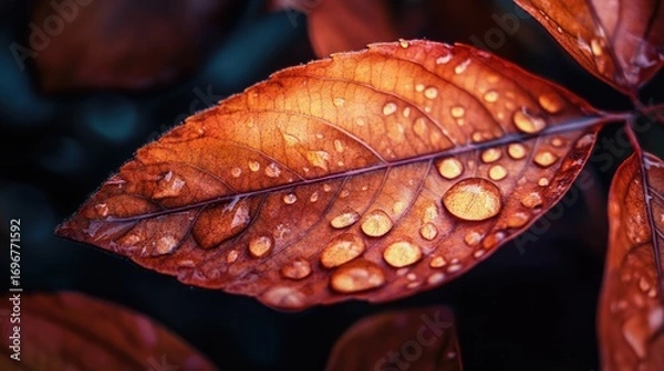 Fototapeta Close up big red leave fall from big tree when dry and change color from green to orange red isolated on white