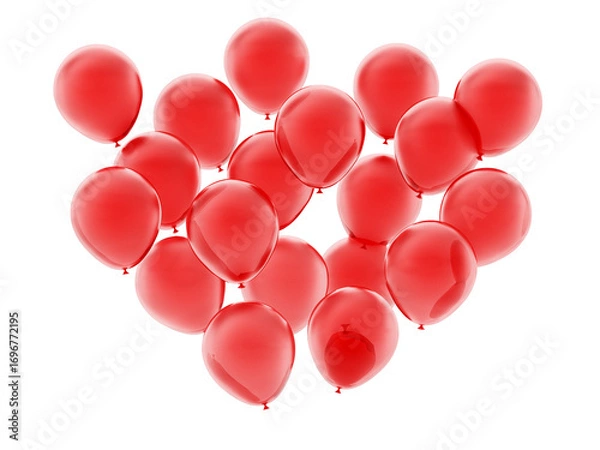 Fototapeta Flying red balloons on transparent background. 3D illustration