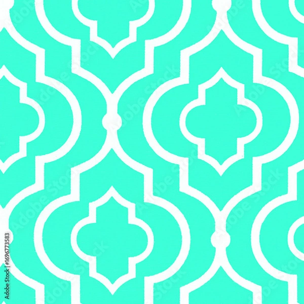 Fototapeta Elegant moroccan quatrefoil pattern seamless repeating geometric design turquoise and navy blue decorative background transparent background