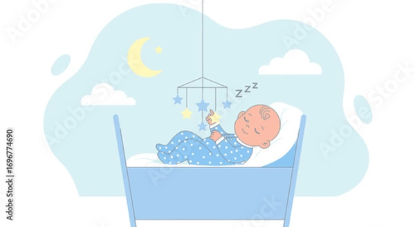 Fototapeta Gentle Slumber Captures Peaceful Dreamtime Of A Baby Within A Serene Nighttime Scene