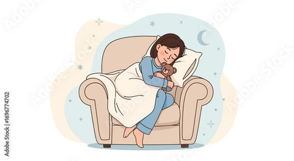 Fototapeta Gentle Slumber: Comforting Scene of a Child Embracing a Toy During Peaceful Sleep