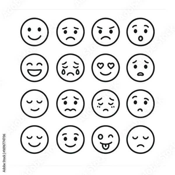 Obraz Grid of diverse emojis displaying various emotional expressions