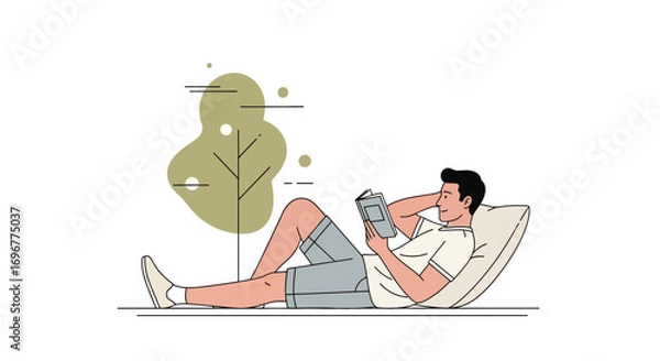 Fototapeta Gentleman Outdoors, Relaxing with Leisure Reading in Peaceful Environment, Enjoying Serenity