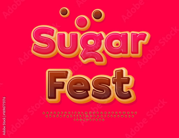 Fototapeta Vector Delicious flyer Sugar Fest. Donut style Font. Sweet Chocolate Glazed Alphabet Letters and Numbers set