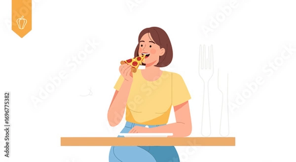 Fototapeta Enthusiastic Woman savors a Pizza Slice Enjoying the Perfect Bite And Happy Feeling