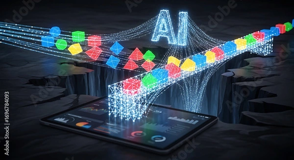 Fototapeta Futuristic ai technology concept with digital data streams flowing from a smartphone device